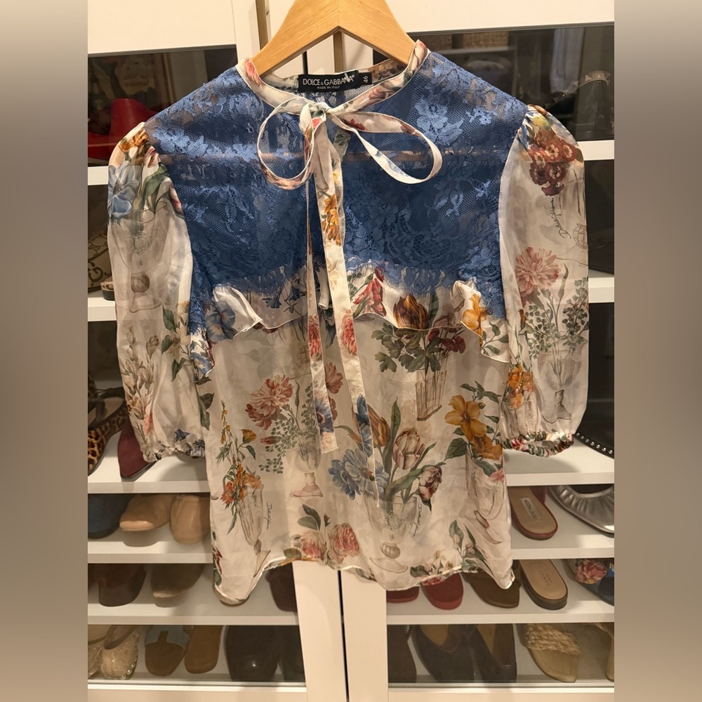 Dolce & Gabbana Floral And Lace Women's Top - Blue And Multicolor